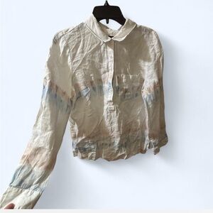 INC international Cream Tie Dye Long Sleeve‎ Pullover Blouse Top